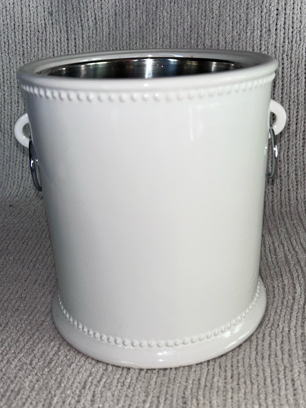 White Ceramic Ice Bucket /wine cooler with Side Handles and metal liner
